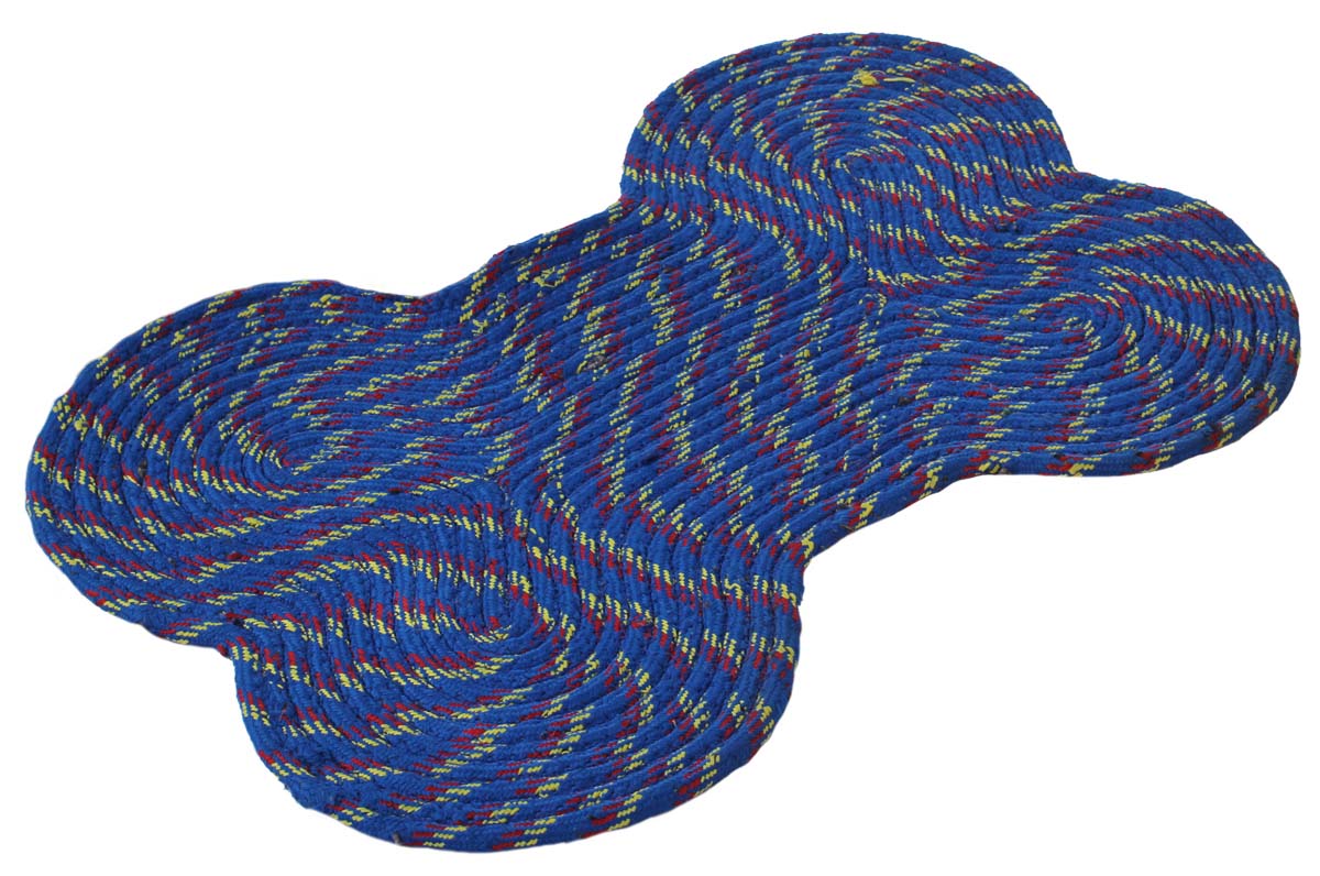 Dog Bone Door Mat - Blue with Yellow & Red Strands Cream Floor Mat For Pet Lovers - Entryway Solutions Home Decor Furnishings & Supplies - Buy in Bulk Wholesale