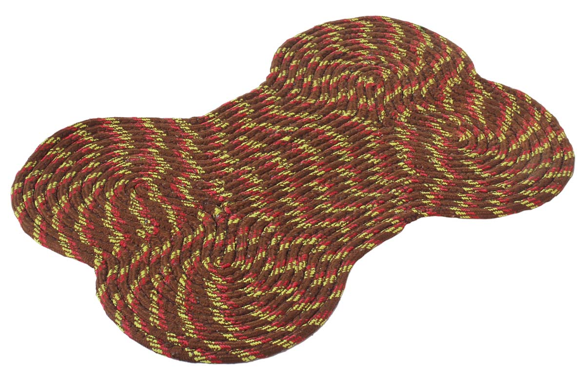 Dog Bone Door Mat - Brown with Yellow & Red Strands Cream Floor Mat For Pet Lovers - Entryway Solutions Home Decor Furnishings & Supplies - Buy in Bulk Wholesale