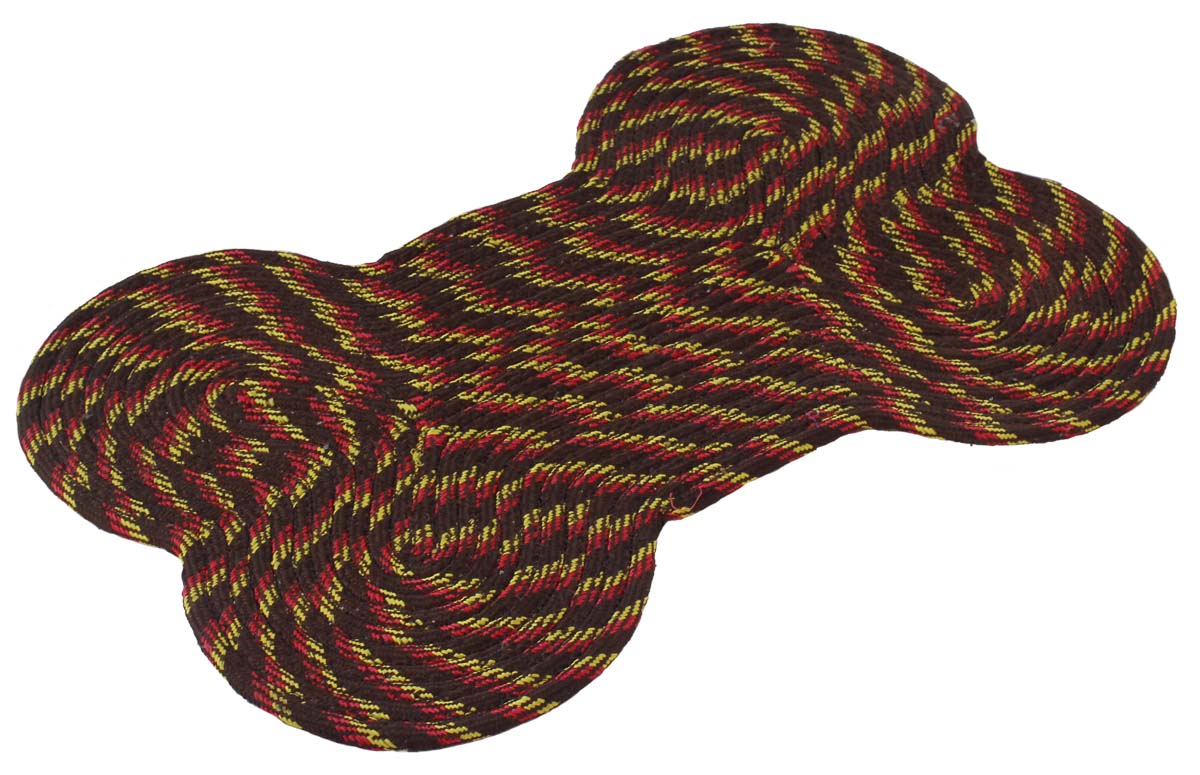 Dog Bone Door Mat - Chocolate-Brown with Yellow & Red Strands Cream Floor Mat For Pet Lovers - Entryway Solutions Home Decor Furnishings & Supplies - Buy in Bulk Wholesale