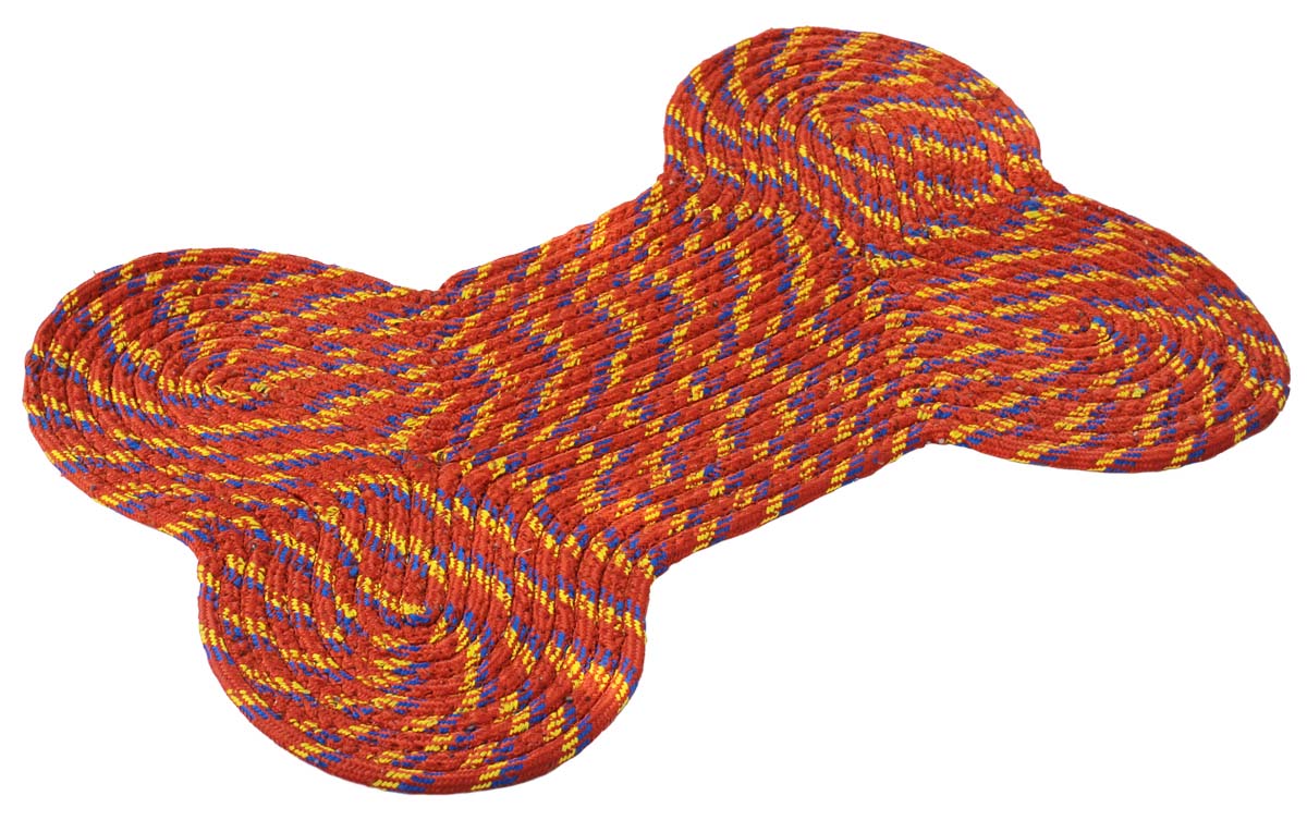 Dog Bone Door Mat - Red with Yellow & Blue Strands Cream Floor Mat For Pet Lovers - Entryway Solutions Home Decor Furnishings & Supplies - Buy in Bulk Wholesale