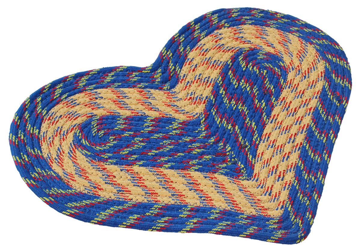Heart Door Mat - Blue Cream with Multi-Colored Strands Reversible Floor Mat - Entryway Solutions Home Decor Furnishings & Supplies - Buy in Bulk Wholesale