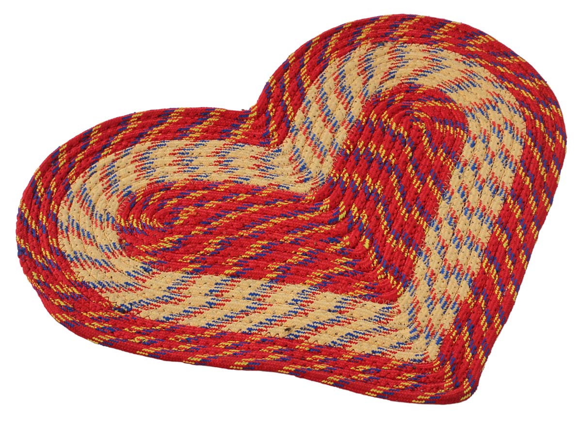 Heart Door Mat - Red Cream with Multi-Colored Strands Reversible Floor Mat - Entryway Solutions Home Decor Furnishings & Supplies - Buy in Bulk Wholesale