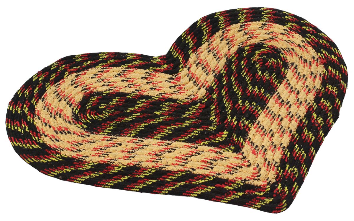 Heart Door Mat - Black & Cream with Multi-Colored Strands Reversible Floor Mat - Entryway Solutions Home Decor Furnishings & Supplies - Buy in Bulk Wholesale