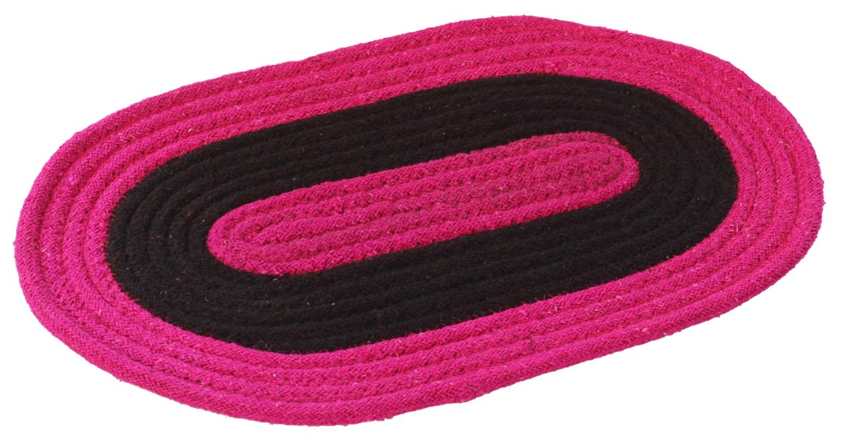 Door Mat Braided Oval - Magenta & Black Colored Reversible Floor Mat - Entryway Solutions Home Decor Furnishings & Supplies - Buy in Bulk Wholesale