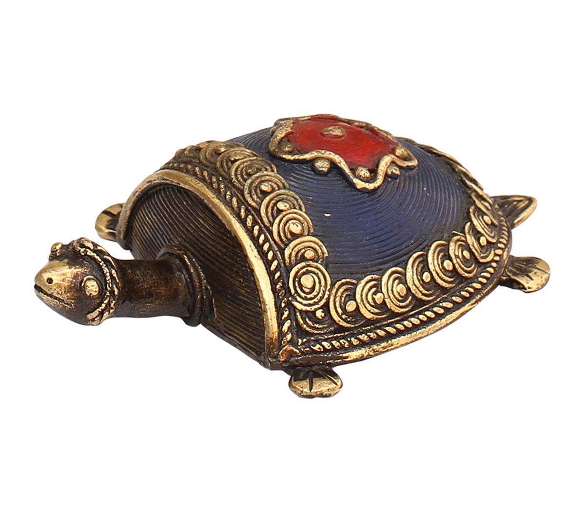 Buy Bulk Wholesale Dhokra Art Metal Tortoise Figurine - Antique Look Tribal Art Turtle Sculpture in Red Gold & Blue - Feng Shui Items & Good Luck Charms from India