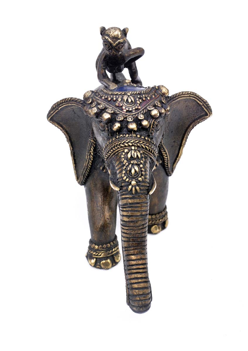 Wholesale 9” Heavyweight Naughty Monkey & Elephant Metal Figurine - Ancient Tribal Dhokra Art Bronze Metal Sculpture - Handmade Elephant Statue from India