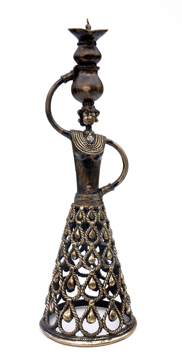  Celebrating Women – Tall & Heavyweight 17" Handmade Female Sculpture – Antique Old World Figurine – Unique & Rustic Black Lady - Indian Dhokra Art  - Buy in Bulk Wholesale