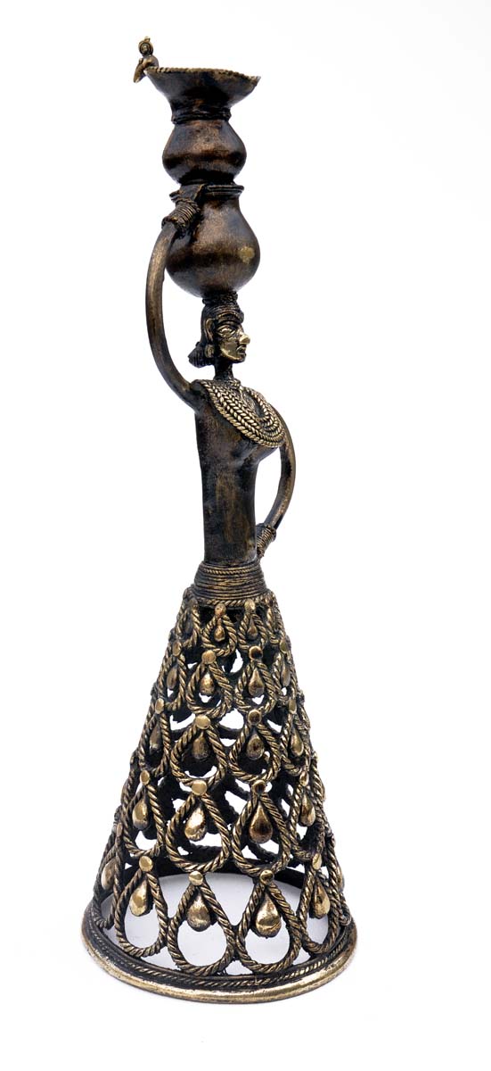  Celebrating Women – Tall & Heavyweight 17" Handmade Female Sculpture – Antique Old World Figurine – Unique & Rustic Black Lady - Indian Dhokra Art  - Buy in Bulk Wholesale