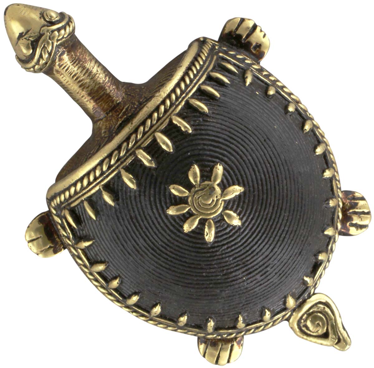 Buy Bulk Wholesale Dhokra Art Metal 4.5” Tortoise Figurine - Bronze Metal Antique Look Tribal Art Turtle Sculpture in Black & Gold Color - Feng Shui Items & Good Luck Charms from India