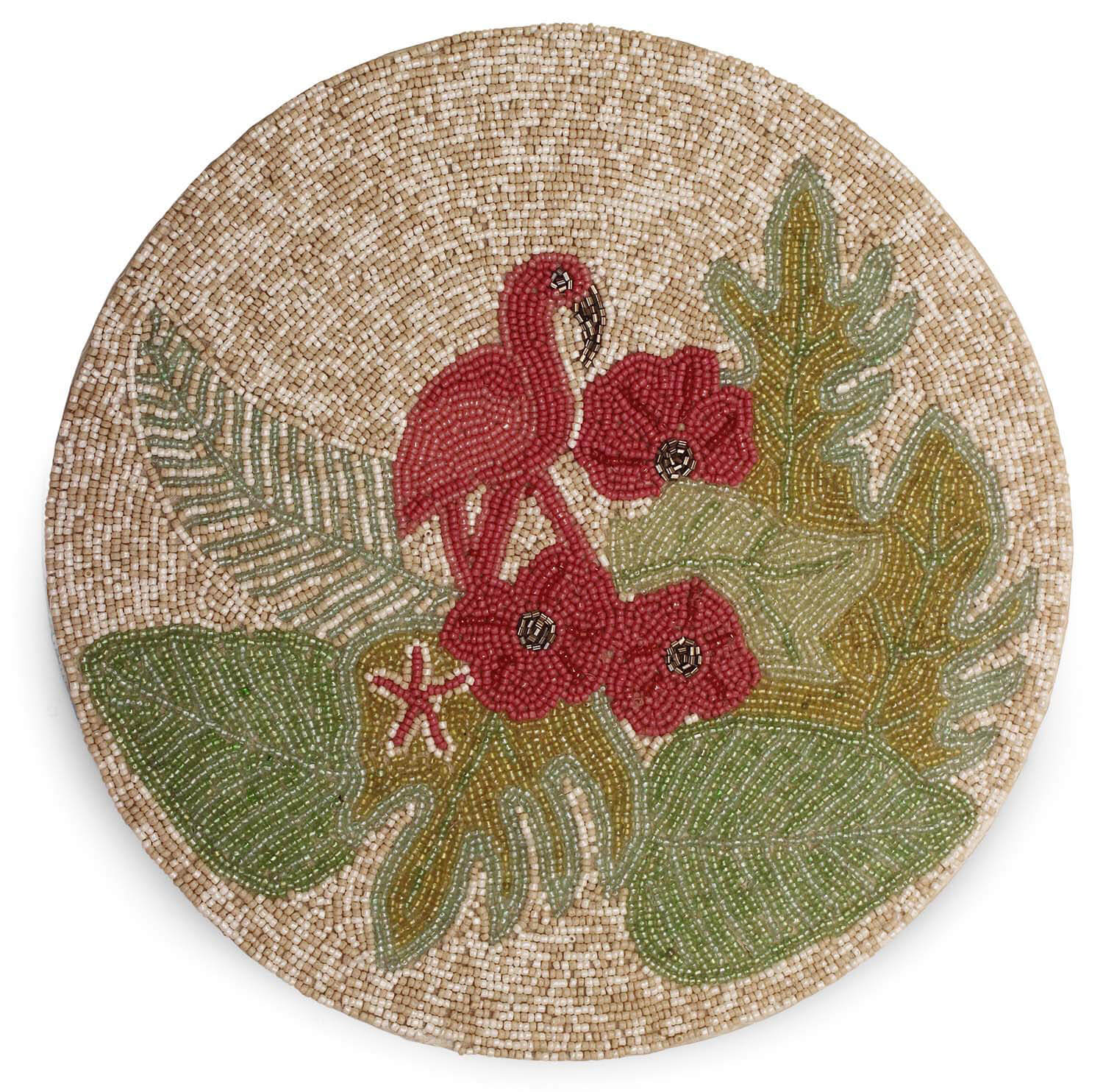 ArtistryBazaar DECORATIVE HANDCRAFTED BEAUTIFUL ROUND HARMONY WITH FLAMINGO  BEADED FOR TABLE/BED-SIDE/DINNING  SET OF 2 WITH 14"