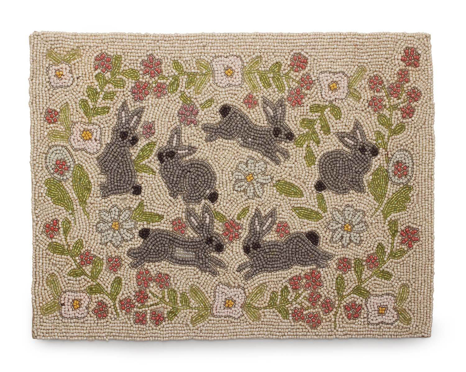 ArtistryBazaar DECORATIVE HANDCRAFTED MULTICOLOR BEAUTIFUL RECTANGLE  FLORAL RABBIT DESIGN PLACEMAT BEADED FOR TABLE/BED-SIDE/DINNING  SET OF 2 WITH 14"