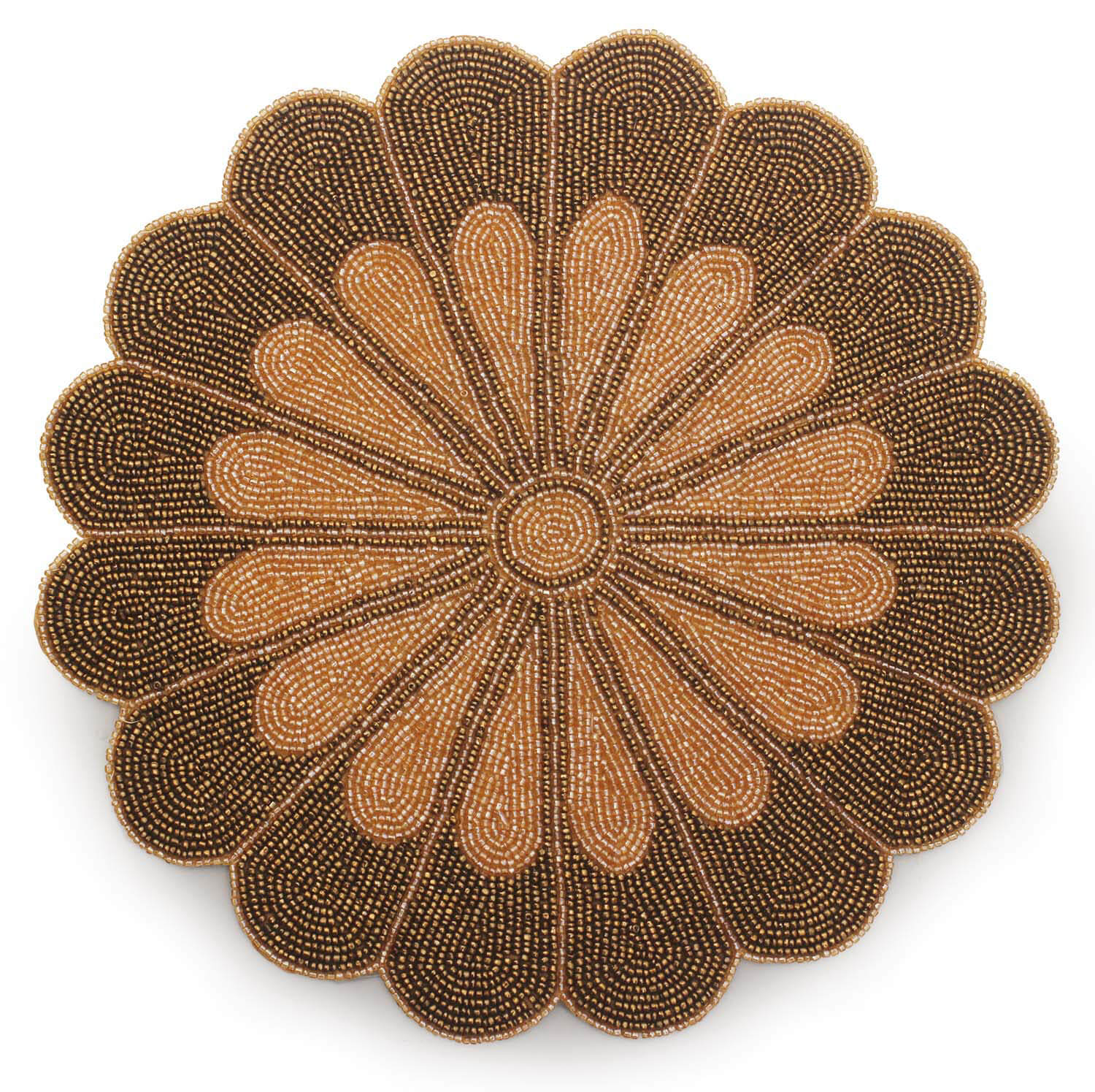 ArtistryBazaar DECORATIVE HANDCRAFTED COPPER BROWN  BEAUTIFUL CUTWORK  FLORAL  DESIGN PLACEMAT BEADED FOR TABLE/BED-SIDE/DINNING  SET OF 2 WITH 14"