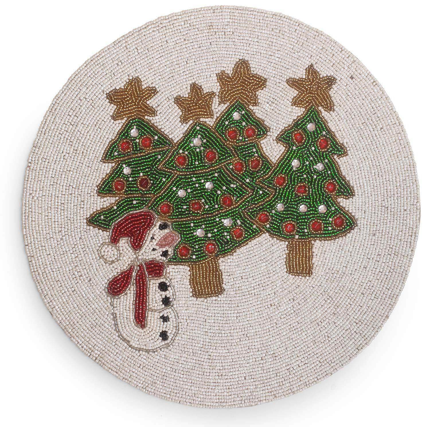 ArtistryBazaar DECORATIVE HANDCRAFTED MULTICOLOR  BEAUTIFUL CHRISTMAS TREE WITH   SNOWMAN   FOR TABLE/BED-SIDE/DINNING  SET OF 2 WITH 14"
