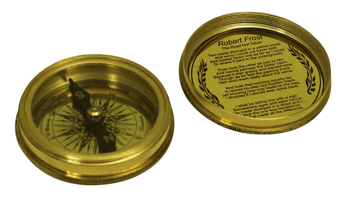 Magnetic Compass in Brass with Lid – 2.2” Nautical Device with Engraved Imprint of Scale & Poem - Vintage-Look Collectibles / Gifts from India - Buy in Bulk Wholesale