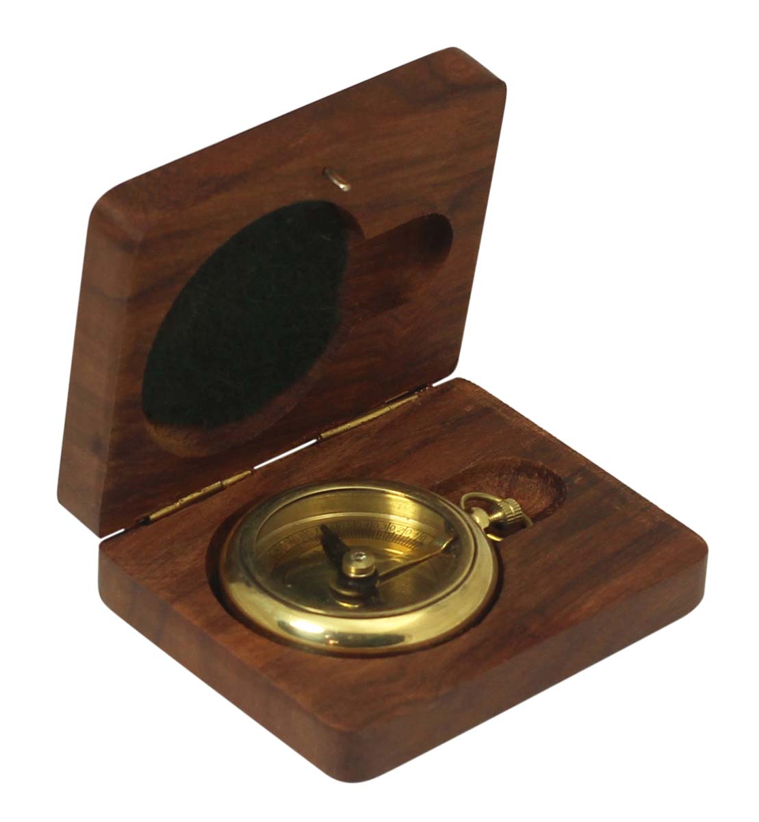 Magnetic Compass in Brass with Wooden Storage Box – 3.5” Nautical Device / Vintage-Look Collectibles / Gifts from India - Buy in Bulk Wholesale