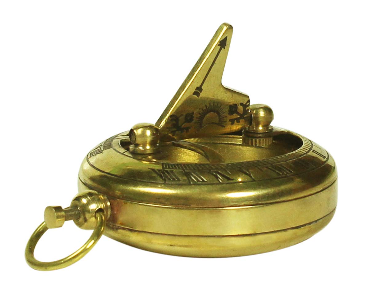Folding Sundial Compass in Brass – 2” Magnetic Device with Engraved Imprint of Scale - Vintage-Look Collectibles / Gifts from India - Buy in Bulk Wholesale