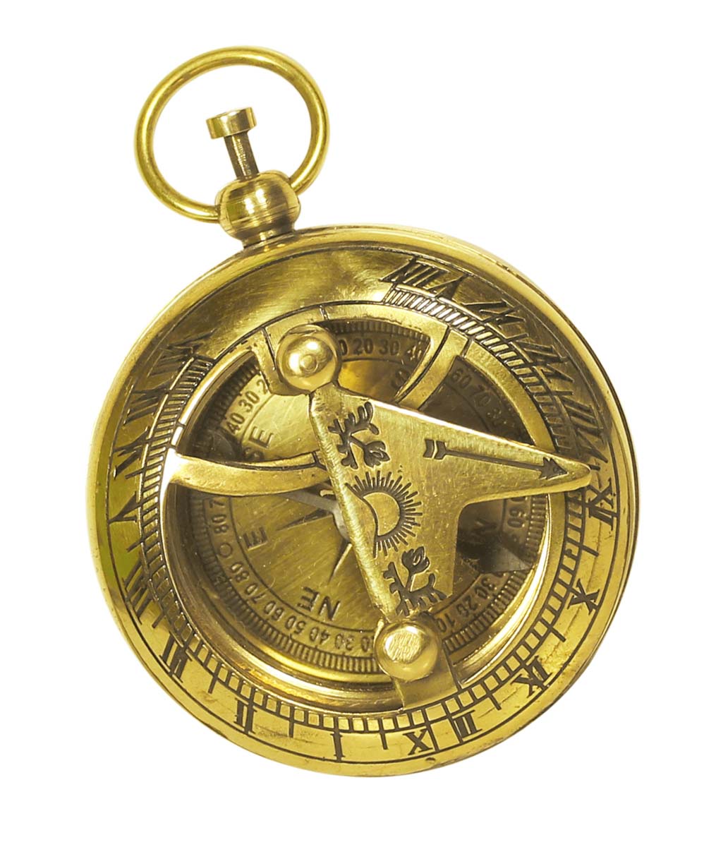 Folding Sundial Compass in Brass – 2” Magnetic Device with Engraved Imprint of Scale - Vintage-Look Collectibles / Gifts from India - Buy in Bulk Wholesale