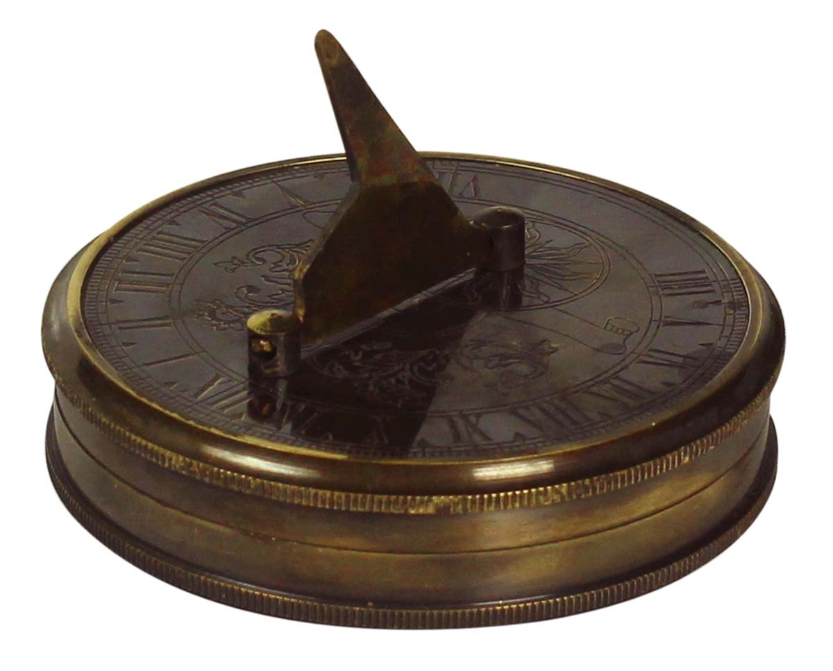 Nautical Rashi Compass with Lid in Brass – 3” Magnetic Device with Clock Engraved Imprint - Antique-Look Collectibles / Gifts from India - Buy in Bulk Wholesale