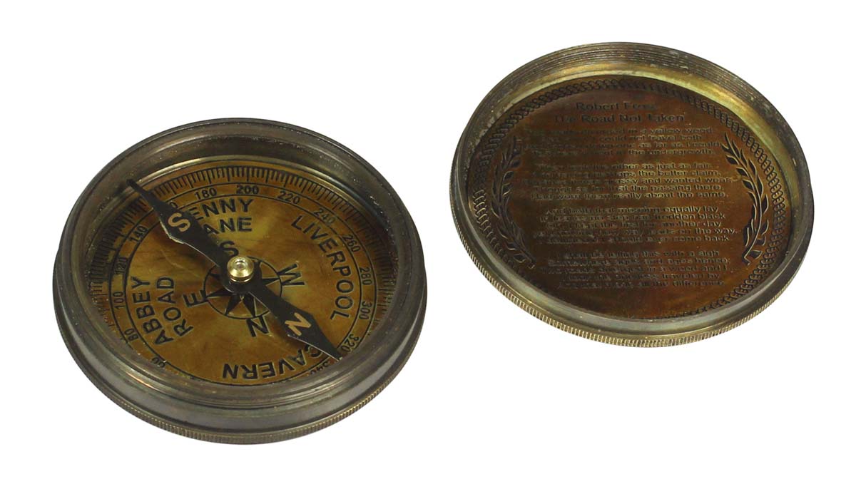 Lensatic Compass in Brass with Lid – 3” Nautical Device with Engraved Imprint of Poem – Retro-Look Collectibles / Gifts from India - Buy in Bulk Wholesale
