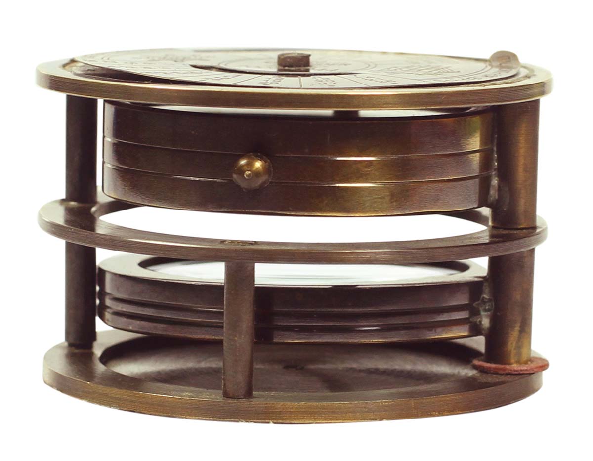 Nautical Compass with Lens in Brass – 2.5” Retro-Look Magnetic Device with Engraved Imprint of Calendar & Wheel - Corporate & Personal Gifts from India. Buy in Bulk Wholesale - Buy in Bulk Wholesale