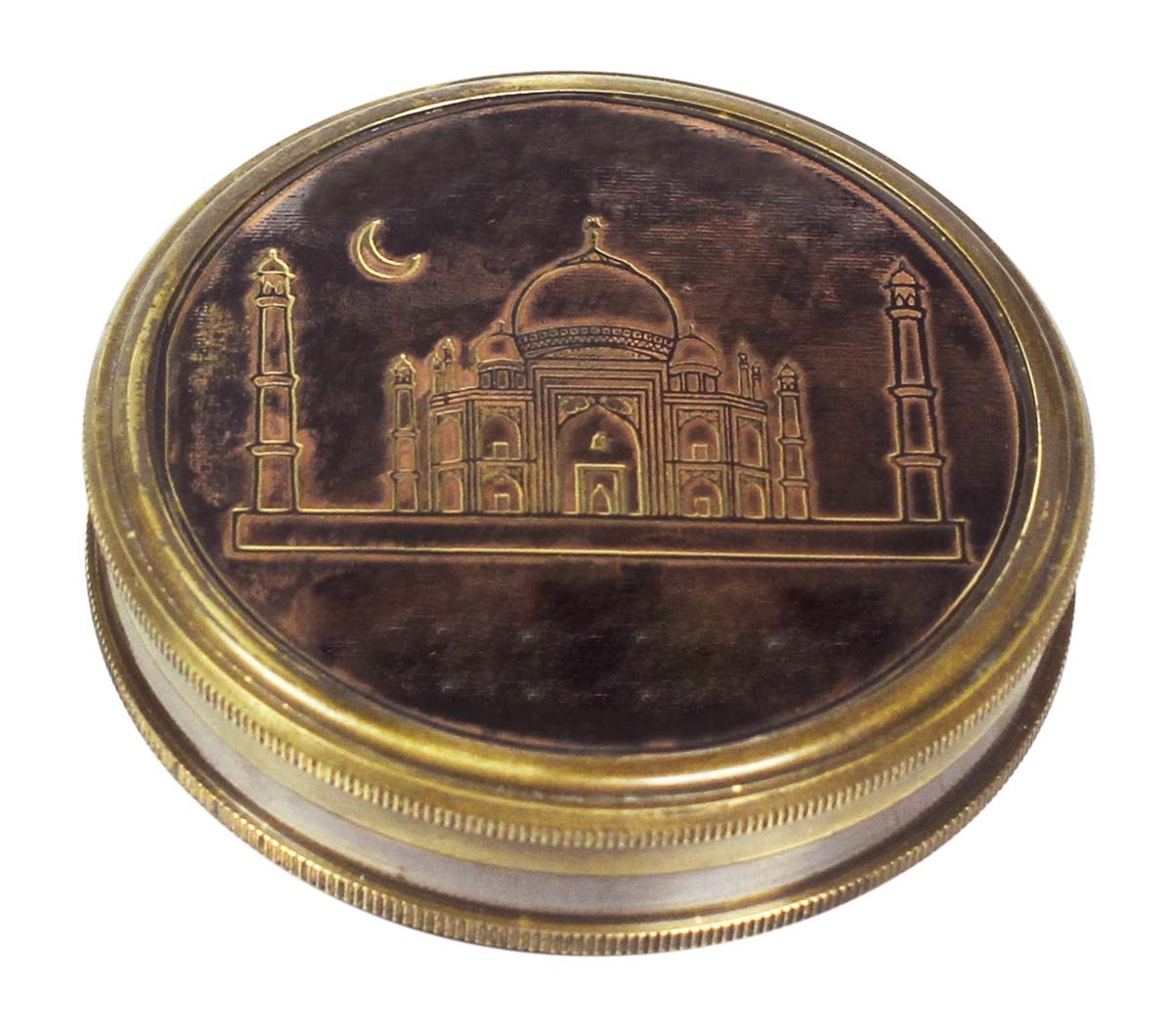 Nautical Compass in Brass with Lid – 3” Retro-Look Magnetic Device with Engraved Imprint of ‘The Taj Mahal’ - Corporate & Personal Gifts from India. Buy in Bulk Wholesale - Buy in Bulk Wholesale