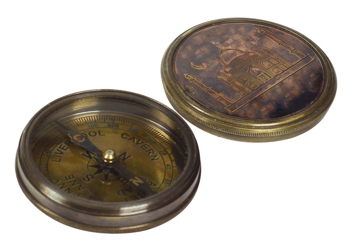 Nautical Compass in Brass with Lid – 3” Retro-Look Magnetic Device with Engraved Imprint of ‘The Taj Mahal’ - Corporate & Personal Gifts from India. Buy in Bulk Wholesale - Buy in Bulk Wholesale