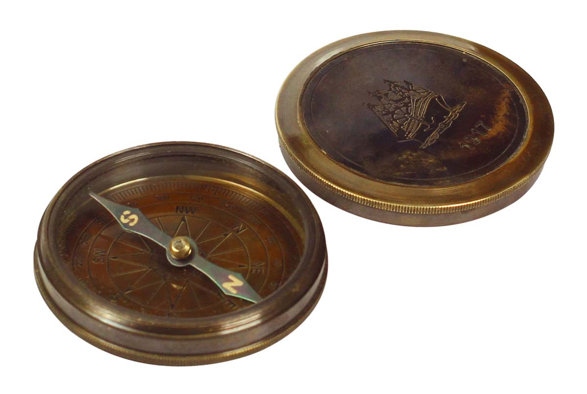 Nautical Compass in Brass with Lid – 3” Retro-Look Magnetic Device with Engraved Imprint of Poem - Corporate & Personal Gifts from India. Buy in Bulk Wholesale - Buy in Bulk Wholesale