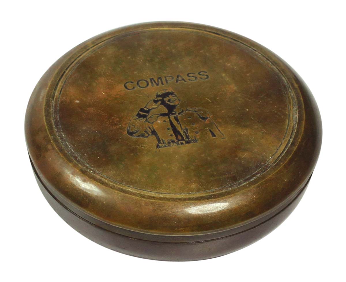 Nautical Compass in Brass with Lid – 3” Retro-Look Magnetic Device / Corporate & Personal Gifts from India - Buy in Bulk Wholesale