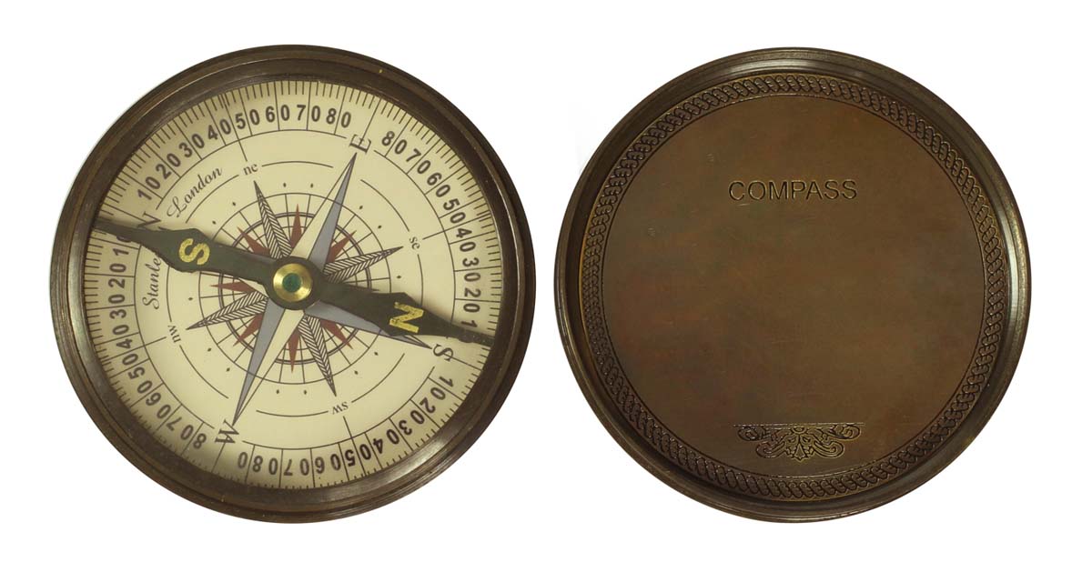Nautical Compass in Brass with Lid – 3” Retro-Look Magnetic Device / Corporate & Personal Gifts from India - Buy in Bulk Wholesale