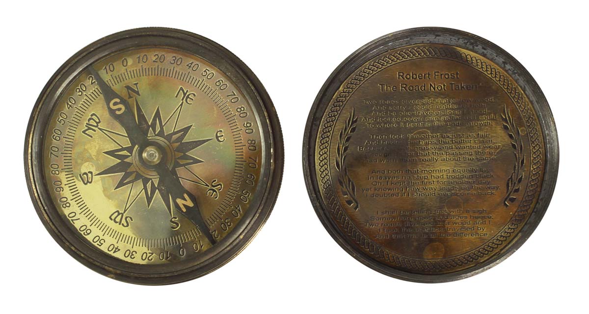 Nautical Compass in Brass with Lid – 3” Retro-Look Magnetic Device with Engraved Imprint of Poem - Corporate & Personal Gifts from India - Buy in Bulk Wholesale