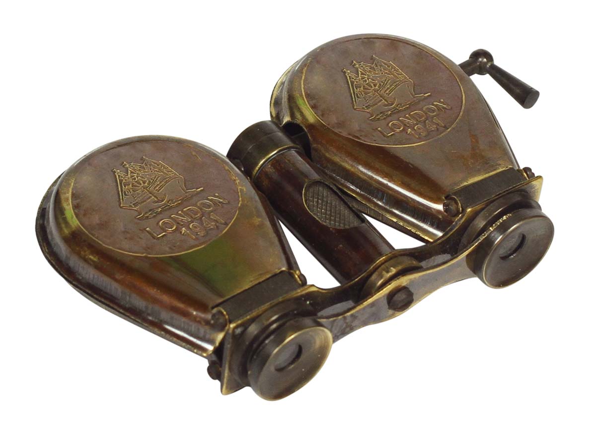 3” Sailor Boat Pair of Binoculars in Antique Black Brass with Double Flap - Nautical Devices / Antique-Look Collectibles / Gifts from India - Buy in Bulk Wholesale