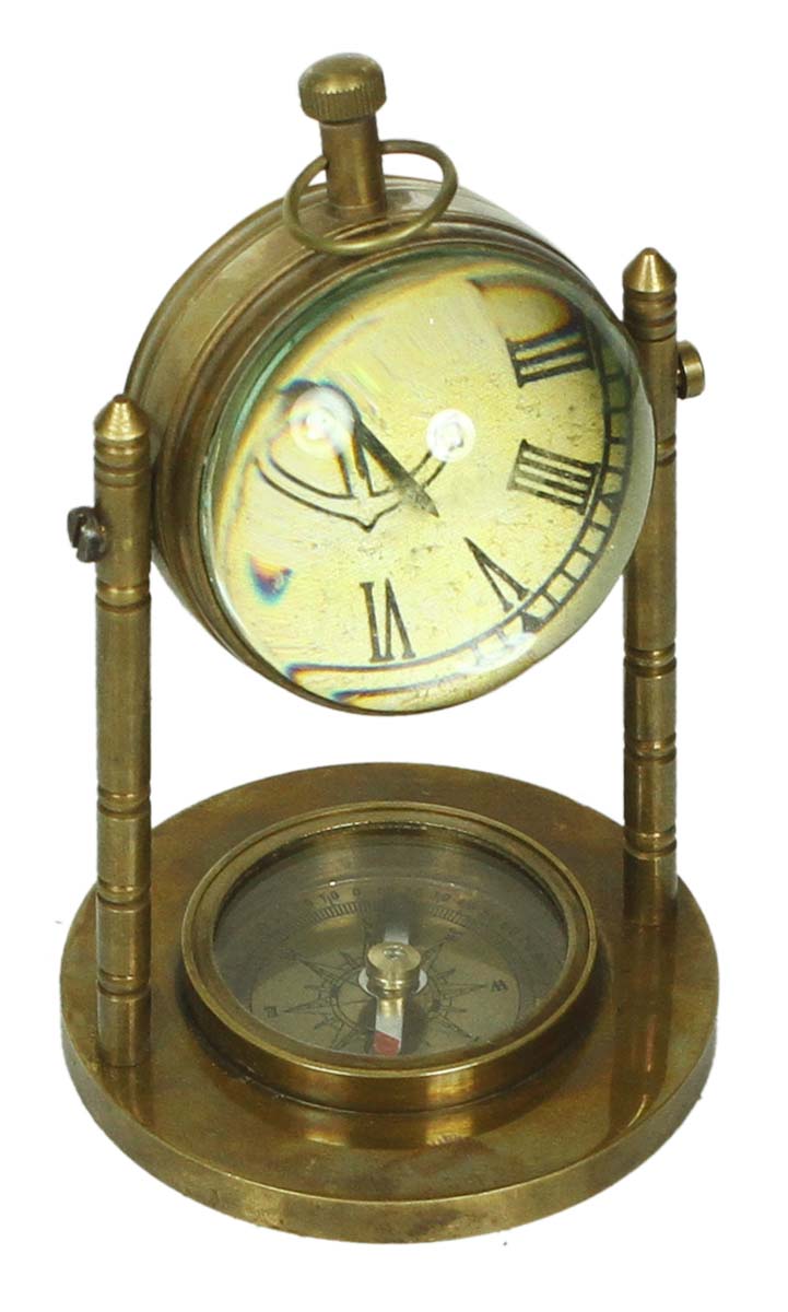 5” Marine Table Clock with Compass in Brass – Antique-Look Home Décor / Nautical Collectibles / Gifts from India - Buy in Bulk Wholesale