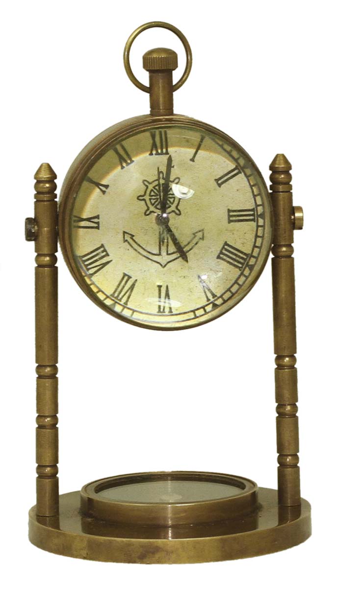 5” Marine Table Clock with Compass in Brass – Antique-Look Home Décor / Nautical Collectibles / Gifts from India - Buy in Bulk Wholesale