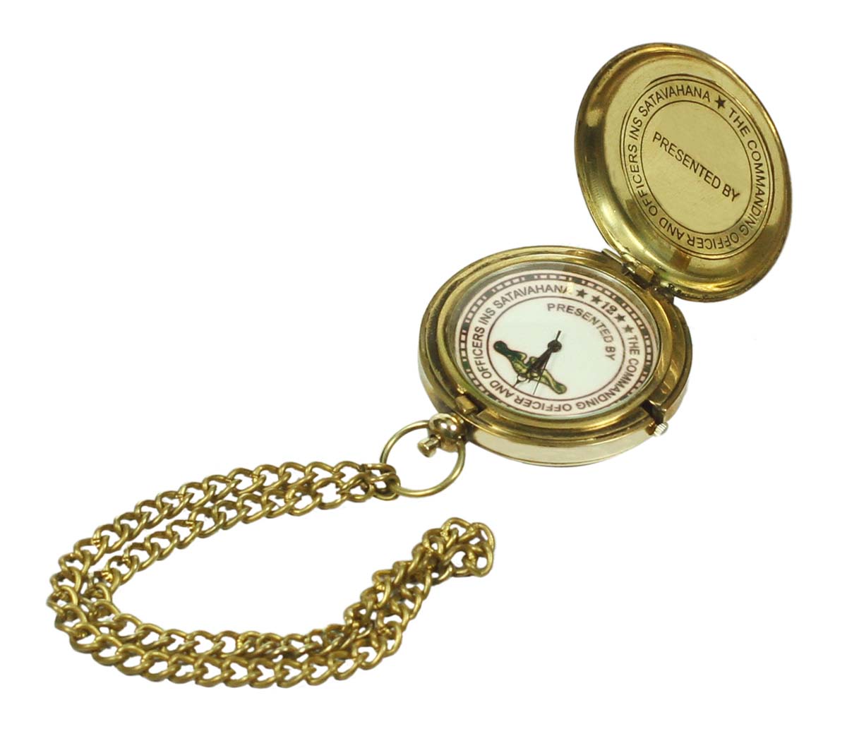 2” Military Pocket Chain Watch with Push Button in Brass – Vintage-Look Nautical Devices / Antique-Look Collectibles / Gifts from India - Buy in Bulk Wholesale