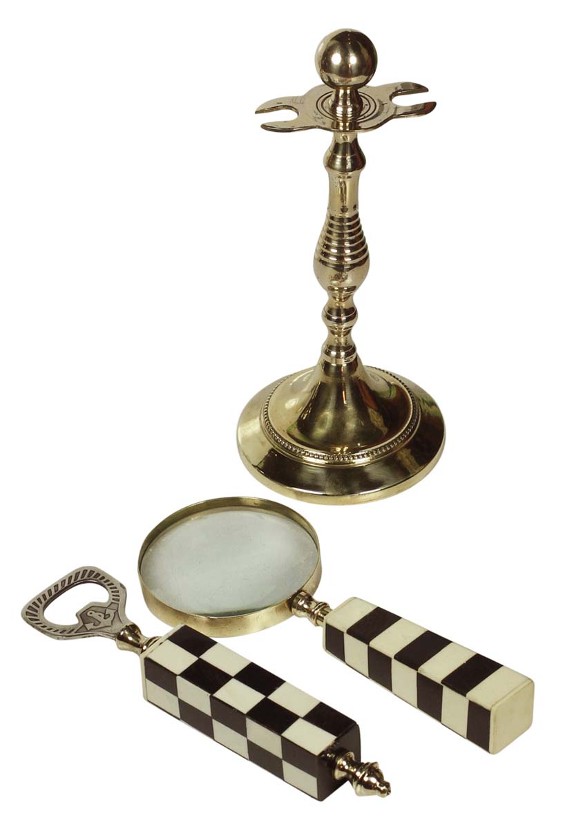 8.5” Magnifying Glass & Opener Set with Tripod Stand in Brass & Natural Bone – Handheld Nautical Tools / Antique-Look Collectibles / Gifts from India - Buy in Bulk Wholesale