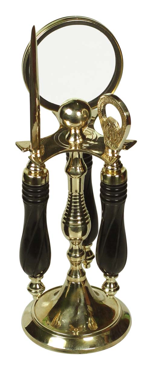 8” Magnifying Glass, Letter Opener & Bottle Opener Set with Tripod Stand in Brass & Natural Bone – Handheld Nautical Tools / Antique-Look Collectibles / Gifts from India - Buy in Bulk Wholesale