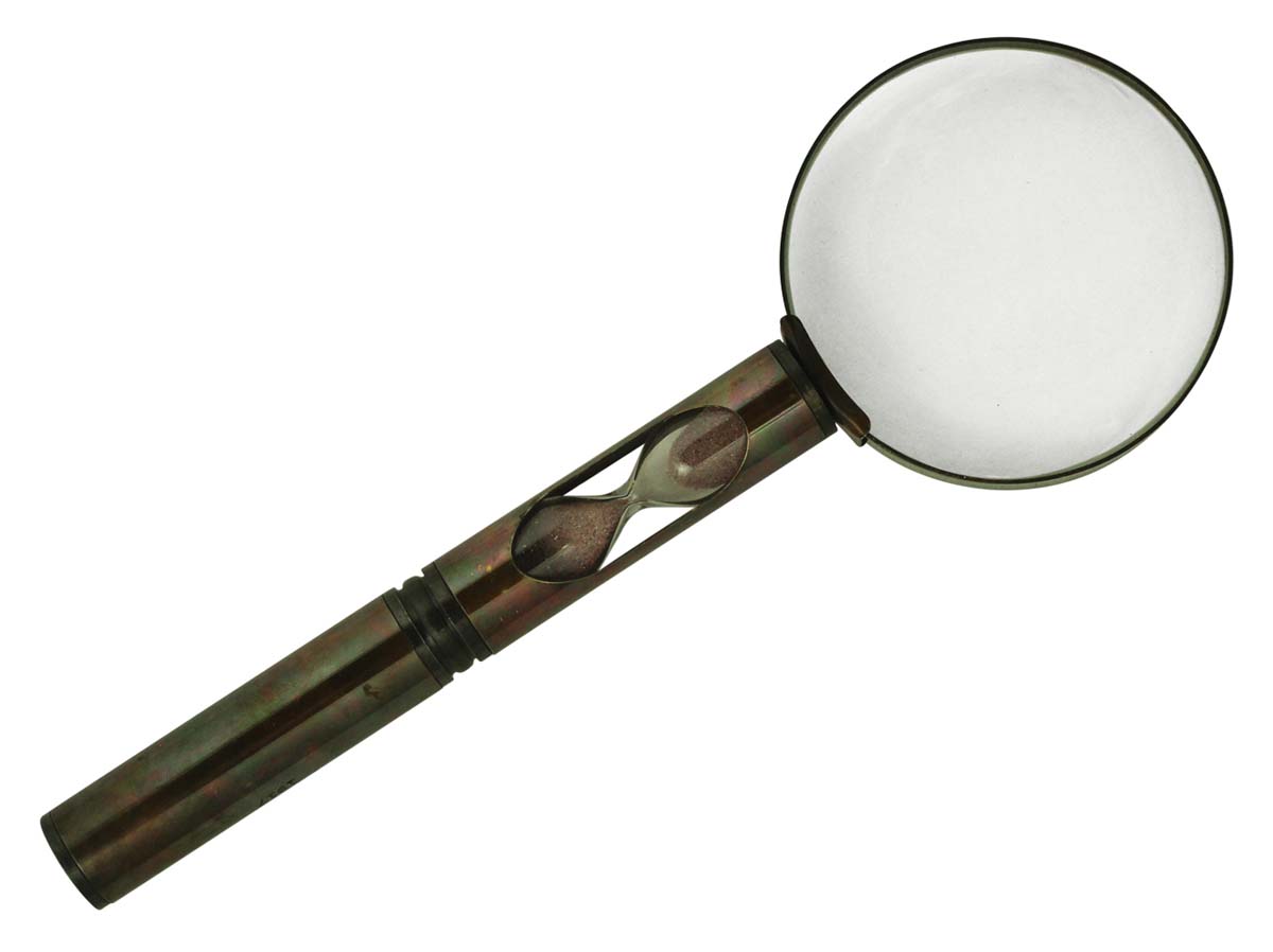 9” Magnifying Glass / Lens in Brass with Sand-Timer – Handheld Magnifier / Nautical Device / Antique-Look Collectibles / Gifts from India - Buy in Bulk Wholesale