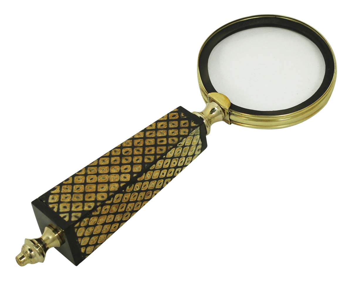 7.5” Magnifying Glass / Lens in Golden Brass & Natural Bone – Handheld Magnifier / Nautical Device / Antique-Look Collectibles / Gifts from India - Buy in Bulk Wholesale