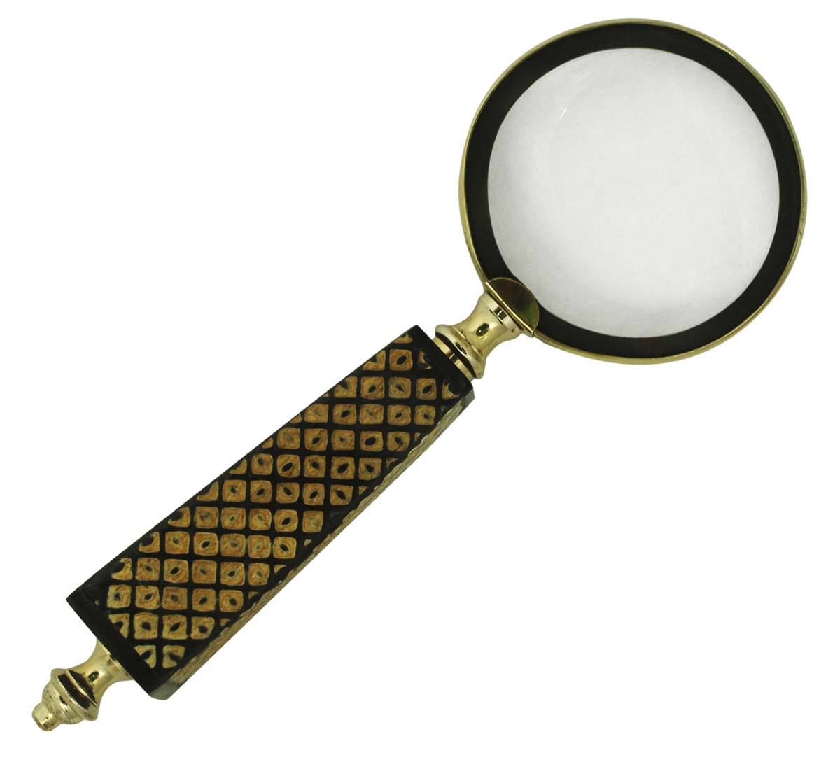 7.5” Magnifying Glass / Lens in Golden Brass & Natural Bone – Handheld Magnifier / Nautical Device / Antique-Look Collectibles / Gifts from India - Buy in Bulk Wholesale