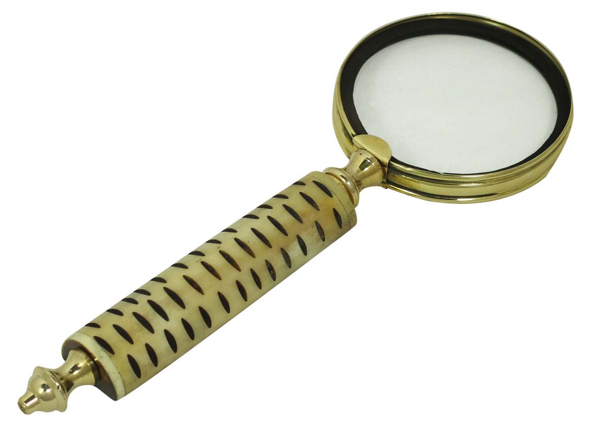9” Magnifying Glass / Lens in Golden Brass & Natural Bone – Handheld Magnifier / Nautical Device / Antique-Look Collectibles / Gifts from India - Buy in Bulk Wholesale