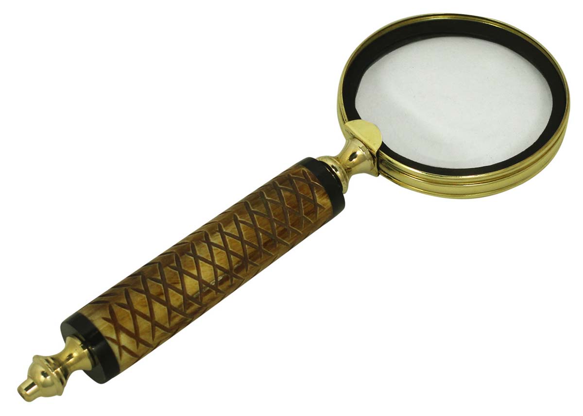 8.5” Magnifying Glass / Lens in Golden Brass & Natural Bone – Handheld Magnifier / Nautical Device / Antique-Look Collectibles / Gifts from India - Buy in Bulk Wholesale