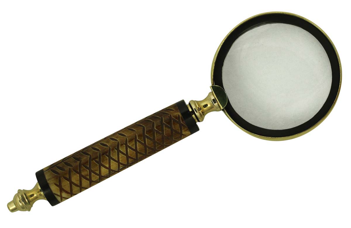 8.5” Magnifying Glass / Lens in Golden Brass & Natural Bone – Handheld Magnifier / Nautical Device / Antique-Look Collectibles / Gifts from India - Buy in Bulk Wholesale