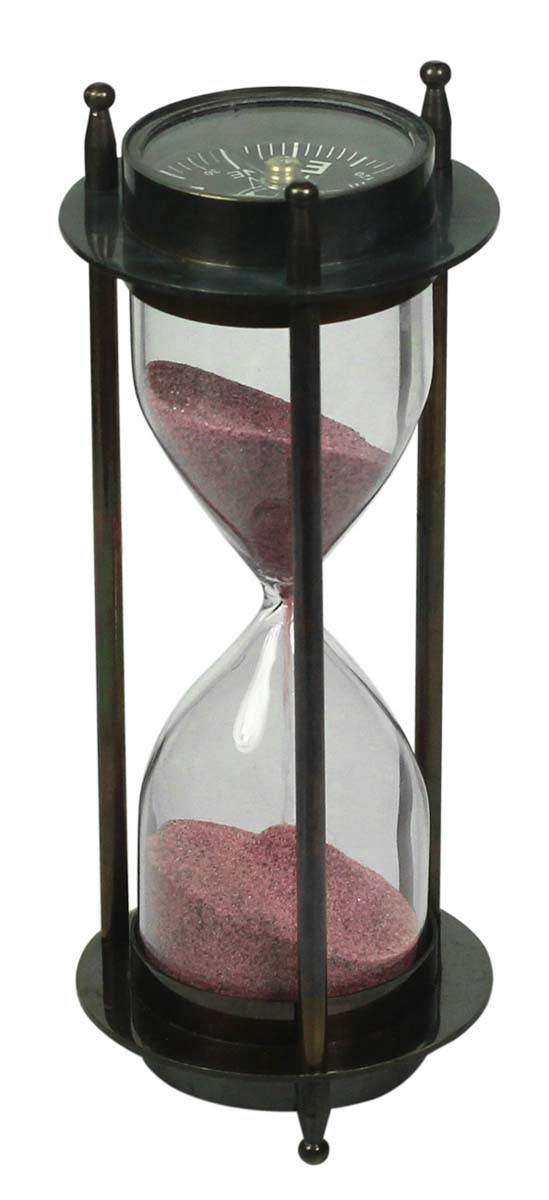 5 Minute Hourglass / Sand Timer with Compass – 6” Brass Device with Pink Sand – Vintage-Look Collectibles / Gifts / Nauticals from India - Buy in Bulk Wholesale