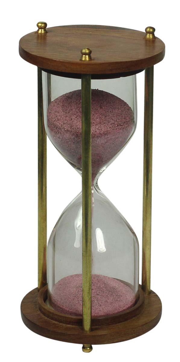 5 Minute Hourglass / Sand Timer in Brass & Wood – 6” Nautical Device with Pink Sand – Vintage-Look Collectibles / Gifts from India - Buy in Bulk Wholesale