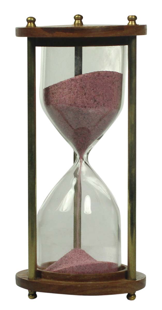 5 Minute Hourglass / Sand Timer in Brass & Wood – 6” Nautical Device with Pink Sand – Vintage-Look Collectibles / Gifts from India - Buy in Bulk Wholesale