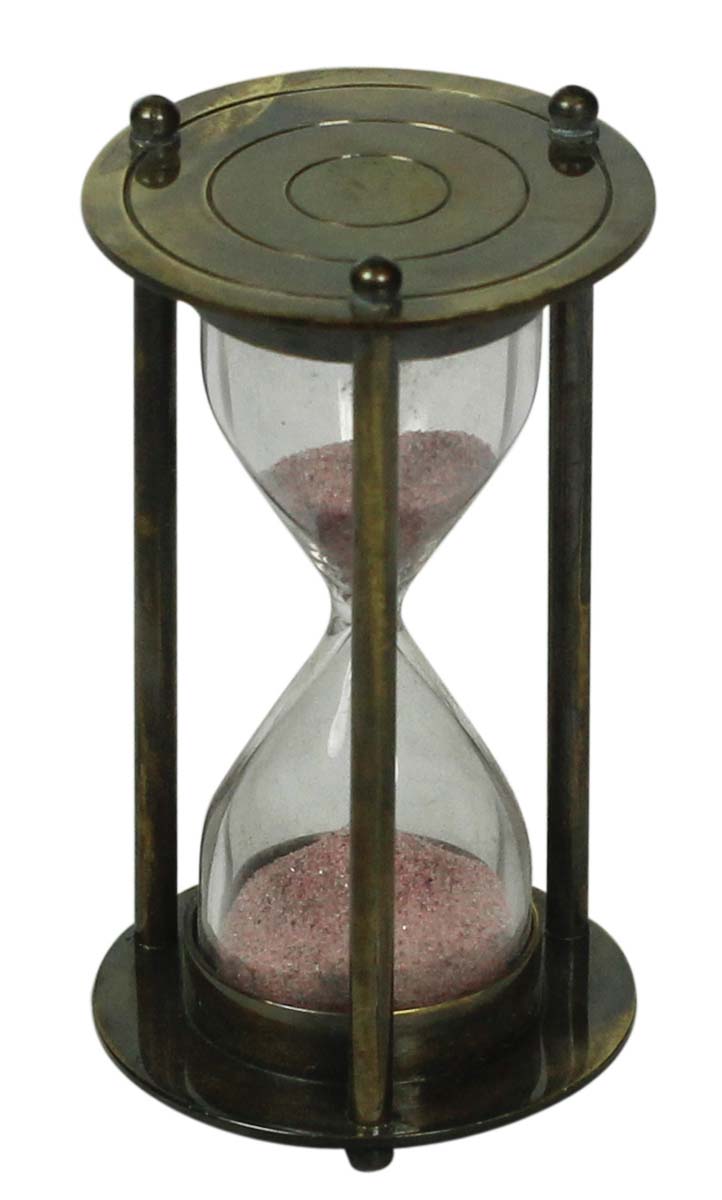 Hourglass / Sand Timer in Brass – 3.5” Nautical Device with Pink Sand – Antique-Look Collectibles / Gifts from India - Buy in Bulk Wholesale