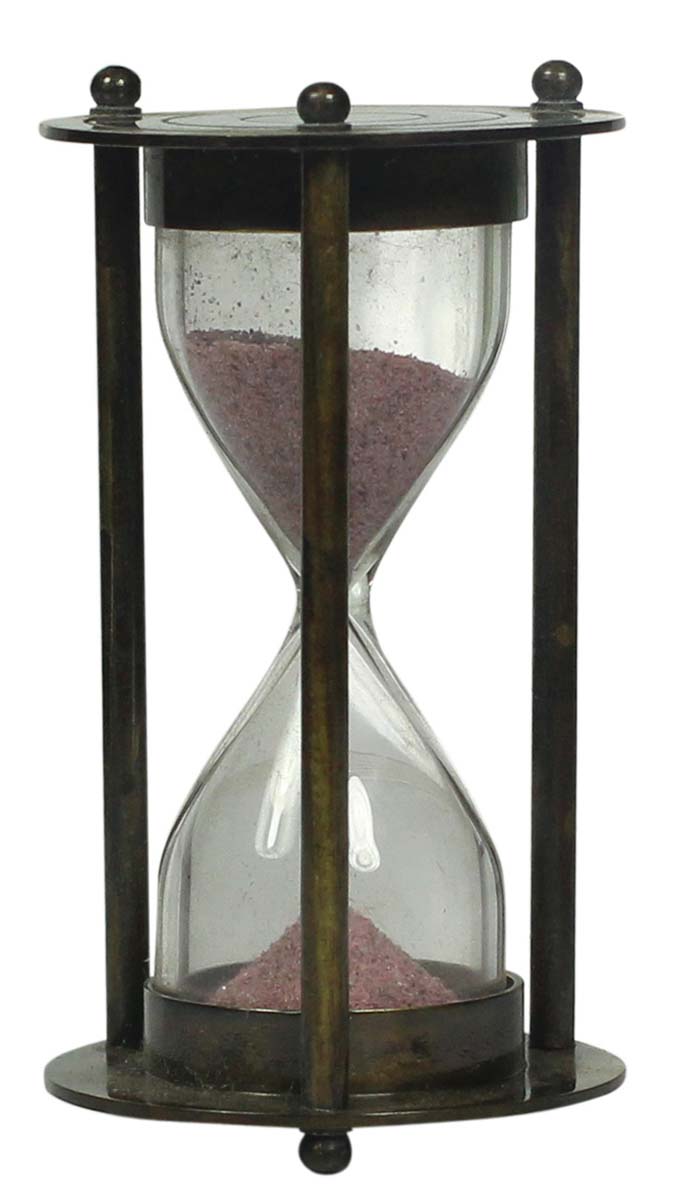 Hourglass / Sand Timer in Brass – 3.5” Nautical Device with Pink Sand – Antique-Look Collectibles / Gifts from India - Buy in Bulk Wholesale