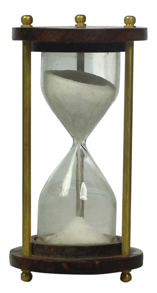 3 Minute Hourglass / Sand Timer in Brass & Wood – 4.5” Nautical Device with White Sand – Vintage-Look Collectibles / Gifts from India - Buy in Bulk Wholesale