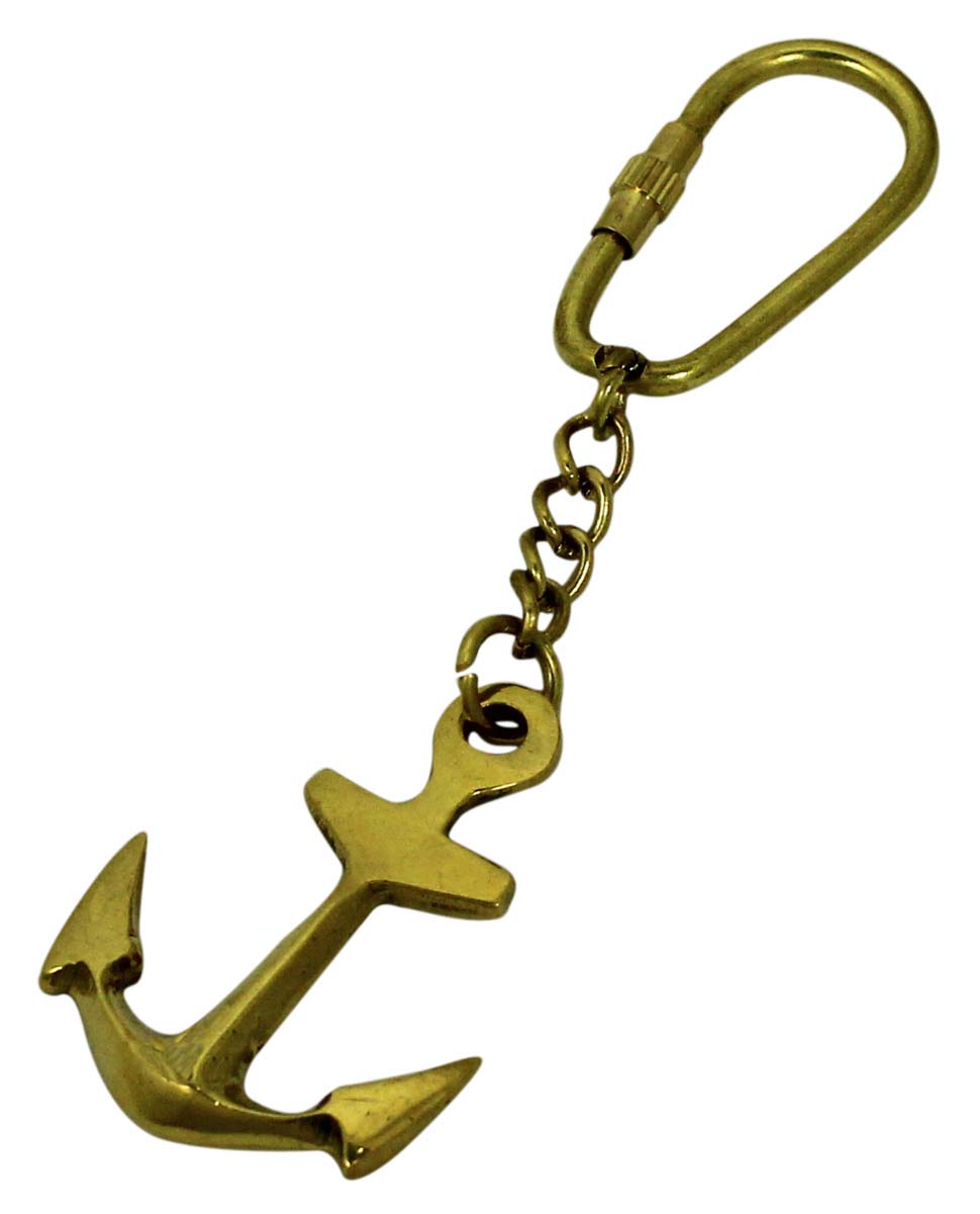 4.5” Golden Anchor Key Chain in Brass – Vintage-Look Nautical Souvenirs / Gifts / Collectibles from India - Buy in Bulk Wholesale