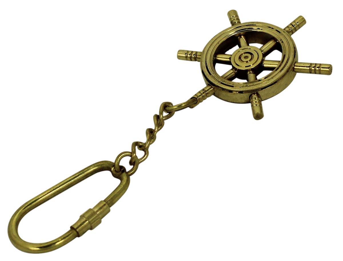 4.5” Golden Ship Wheel Key Chain in Brass – Vintage-Look Nautical Souvenirs / Gifts / Collectibles from India - Buy in Bulk Wholesale